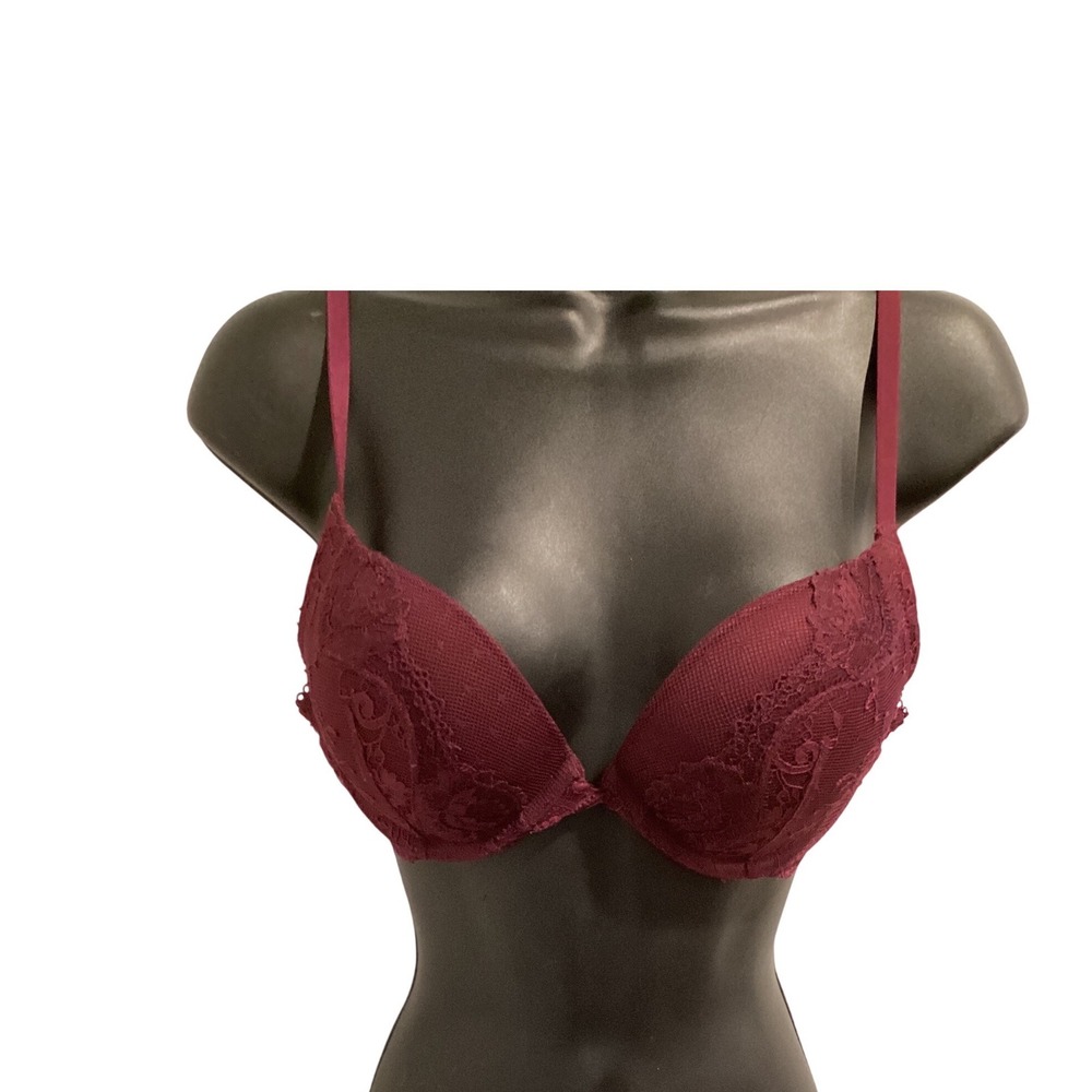 Victoria's Secret Burgundy Floral Lace Push-Up‎ Bra Underwire 36B Wine Red